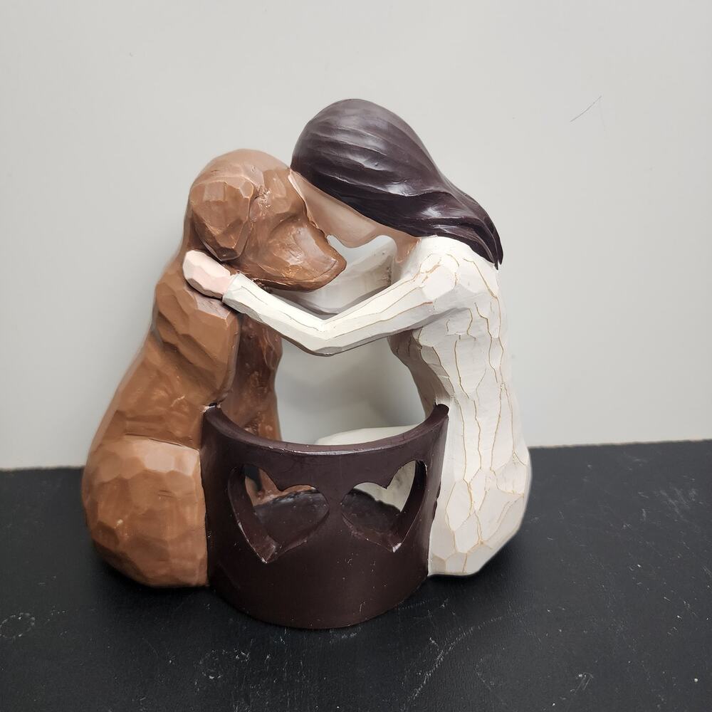 Dog Memorial Sculpted Hand-Painted Figure Grieving Pet Decor Candle Holder
